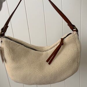 Sonoma Cream Shearling Shoulder Bag with Brown Accents